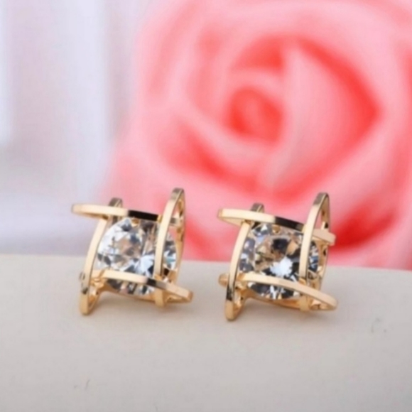Jewelry - 18k Gold Round-cut Solitaire Caged Diamond Earrings